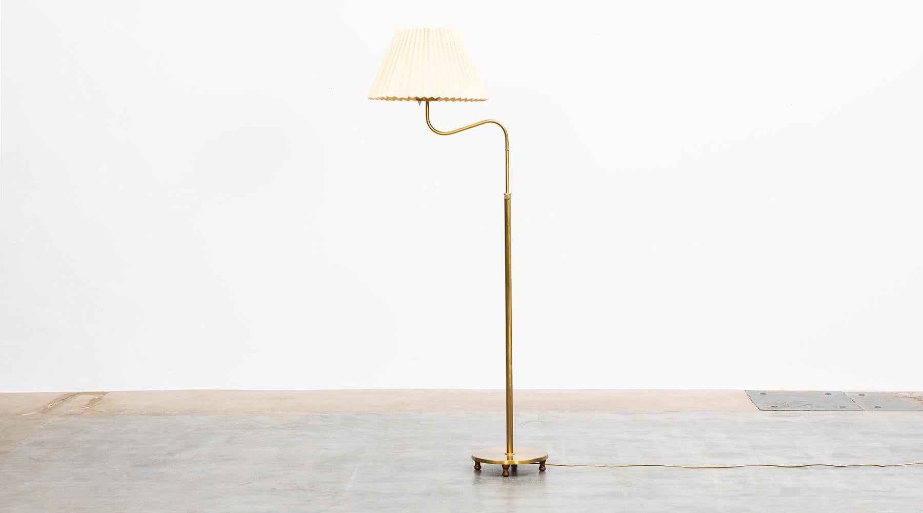 Mid-Century Modern 1950s, White Fabric Shade and Brass Stem Floor Lamp by Josef Frank