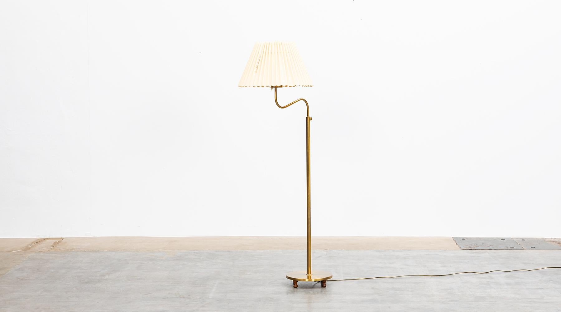 Swedish 1950s, White Fabric Shade and Brass Stem Floor Lamp by Josef Frank