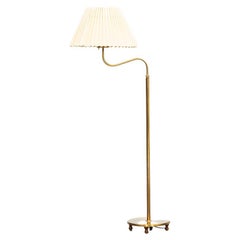 1950s, White Fabric Shade and Brass Stem Floor Lamp by Josef Frank