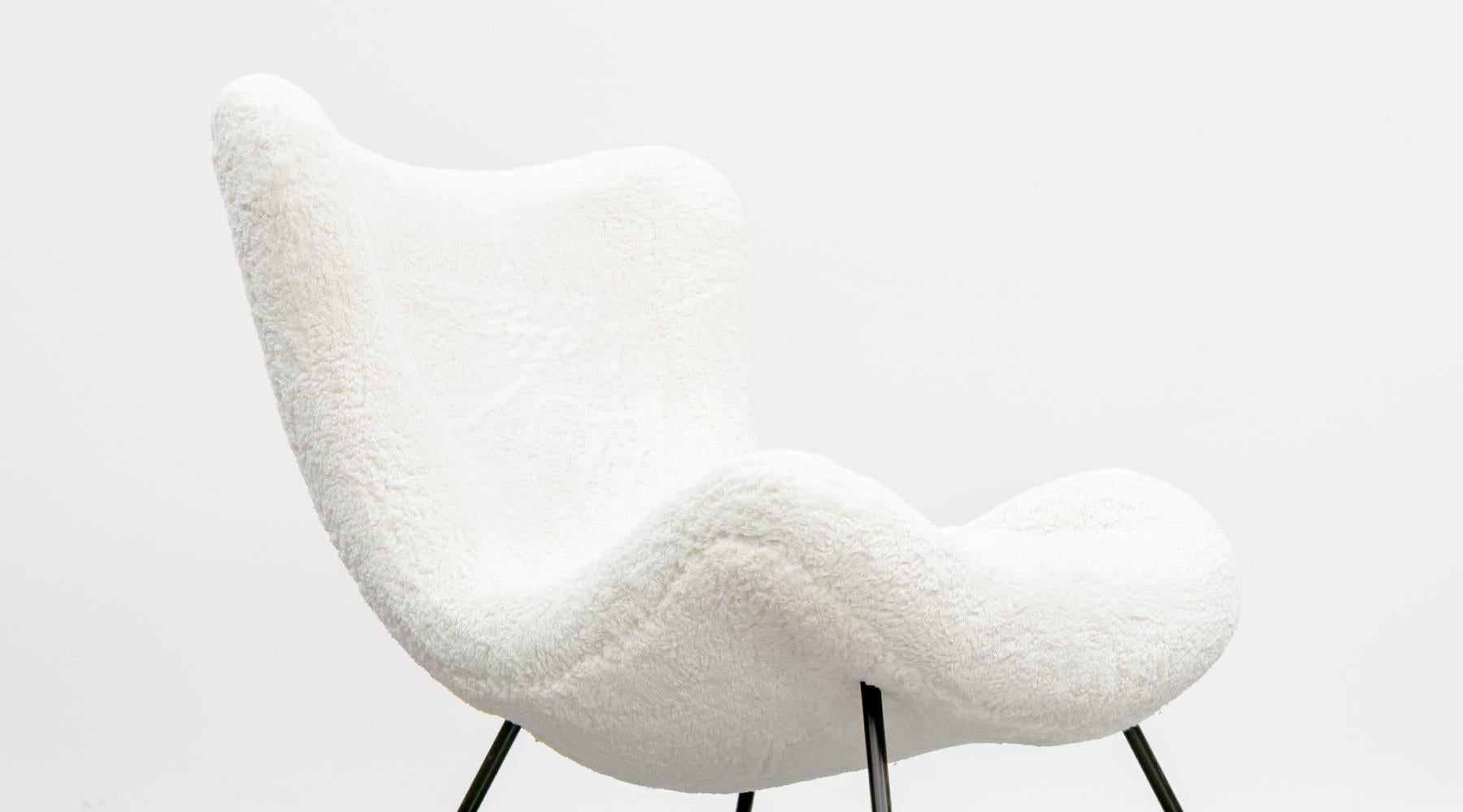 1950s White Faux Fur on Black Metal Legs Lounge Chair by Fritz Neth 'b' For Sale 1