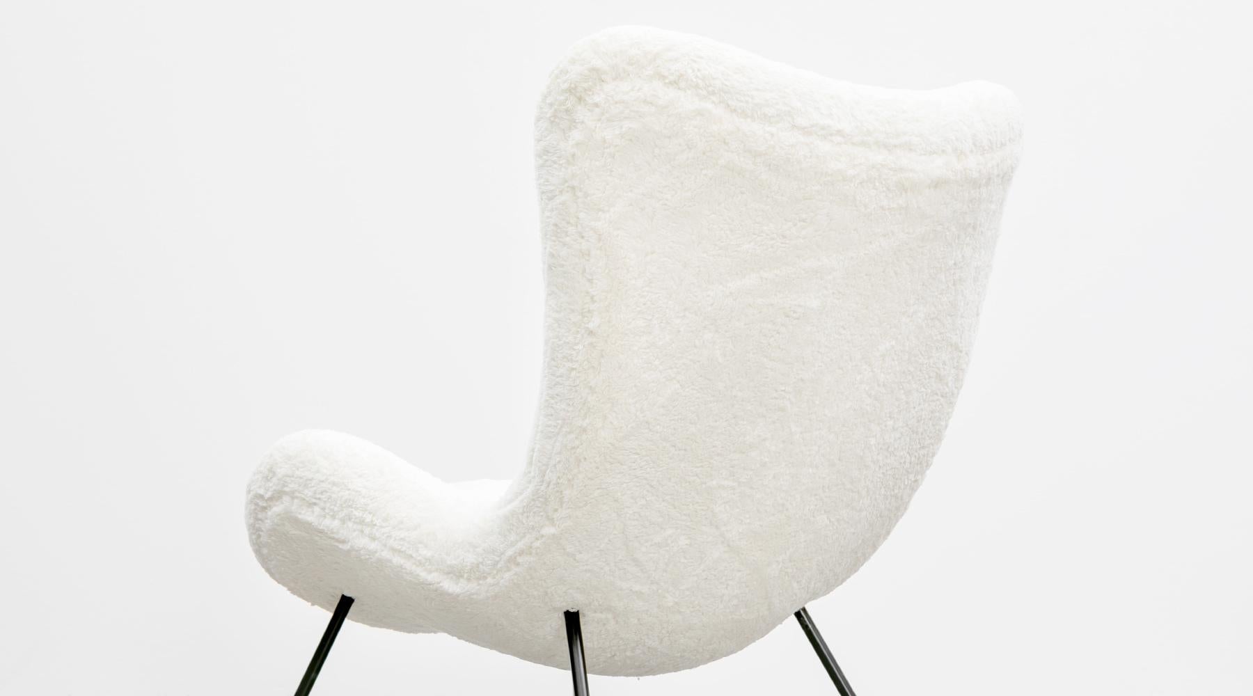 1950s White Faux Fur on Black Metal Legs Lounge Chair by Fritz Neth 'b' For Sale 2