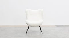 1950s White Faux Fur on Black Metal Legs Lounge Chair by Fritz Neth 'b'