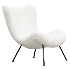 1950s White Faux Fur on Black Metal Legs Lounge Chair by Fritz Neth 'b'