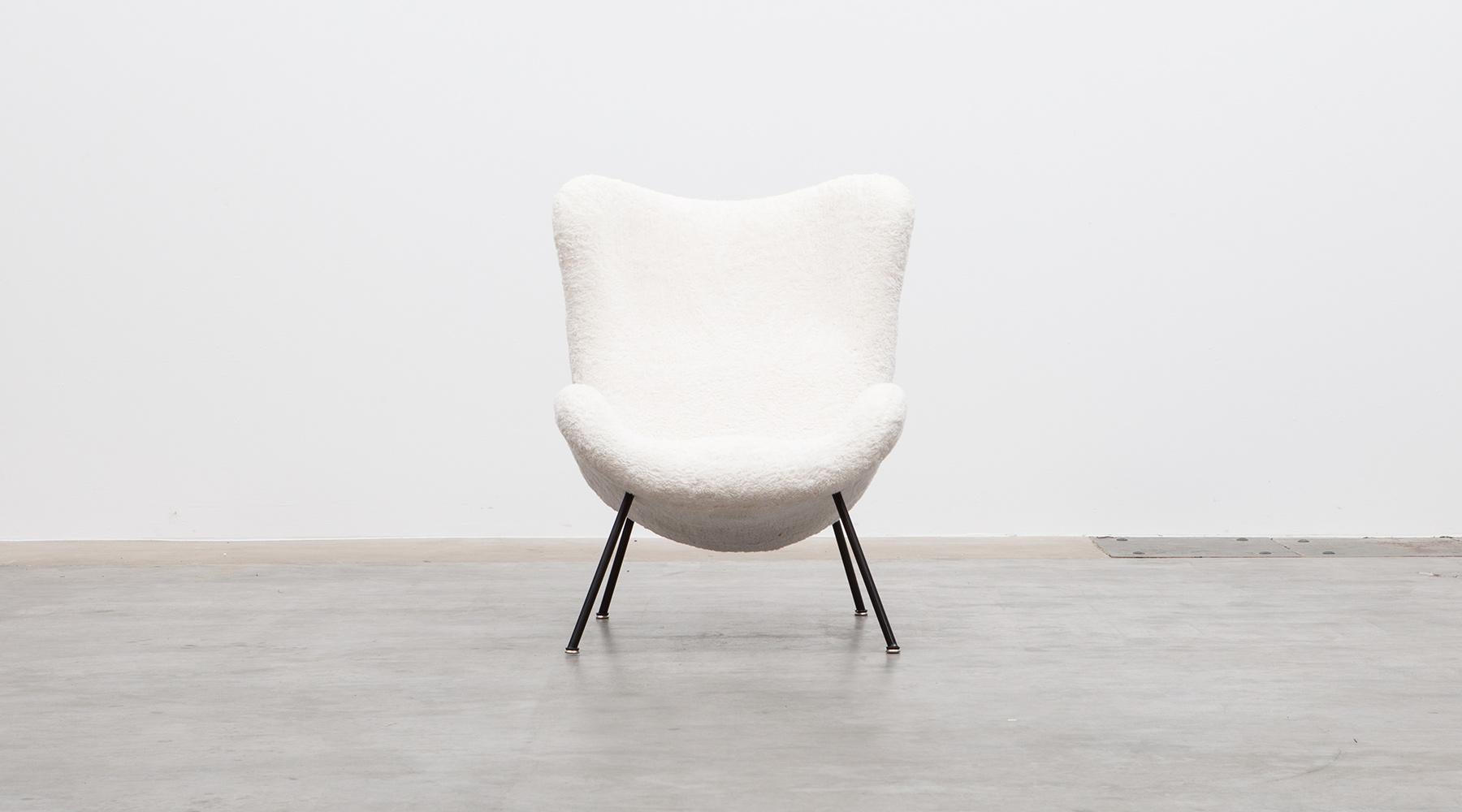 1950s White Faux Fur on black metal legs Lounge Chair by Fritz Neth 'a' 1