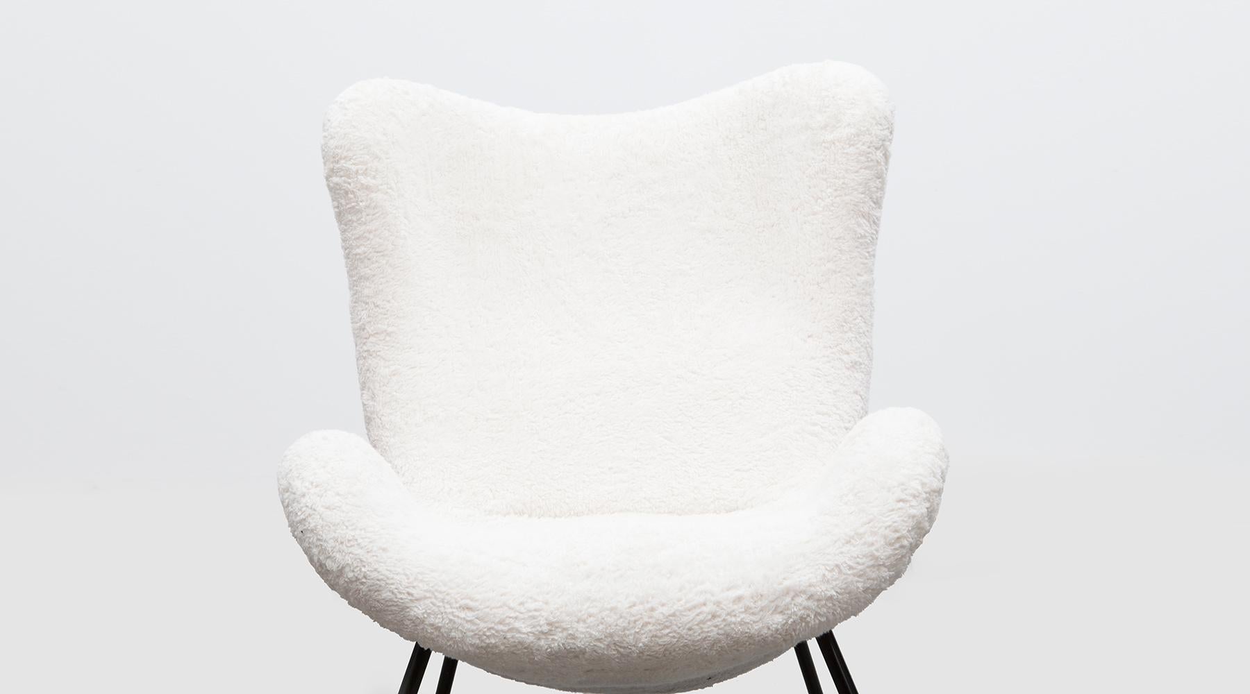 1950s White Faux Fur on black metal legs Lounge Chair by Fritz Neth 'a' 4