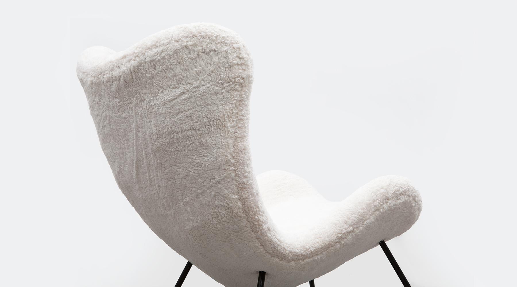 1950s White Faux Fur on black metal legs Lounge Chair by Fritz Neth 'a' 5