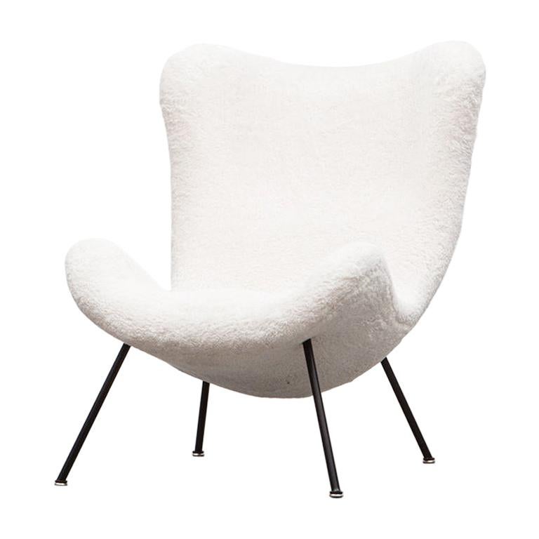 1950s White Faux Fur on black metal legs Lounge Chair by Fritz Neth 'a'