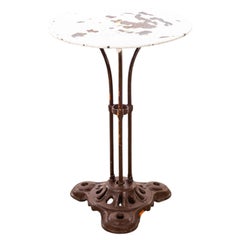 1950's White French Metal Tripod Base Outdoor Small Gueridon Table