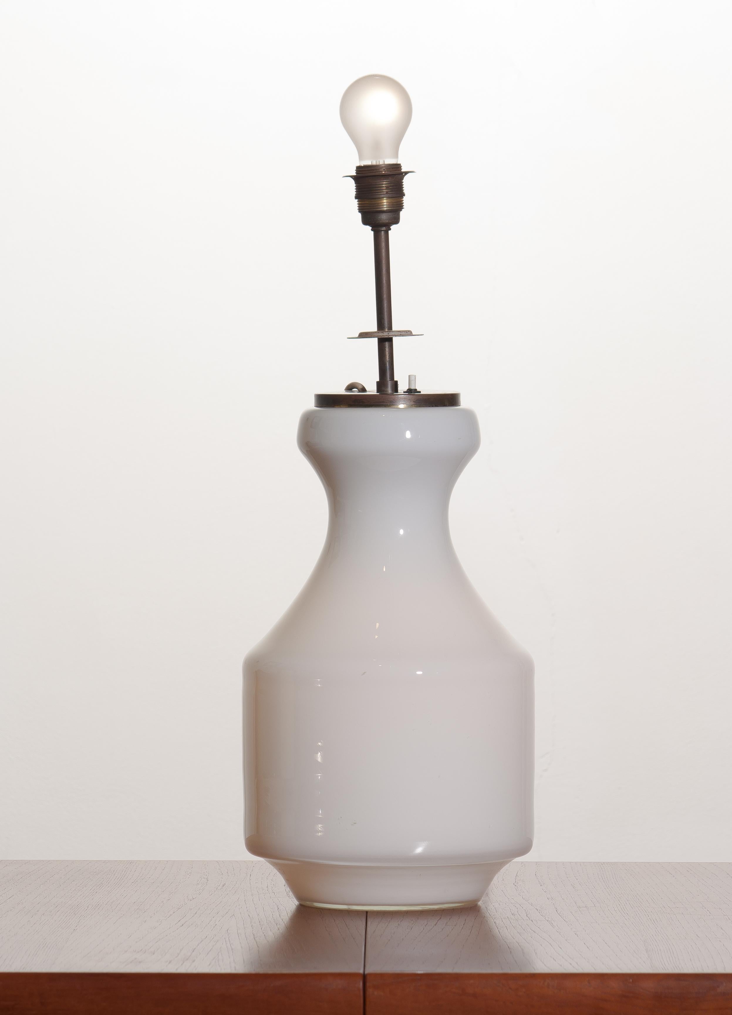 Mid-Century Modern 1950s, White Glass Vase Table / Floor Lamp with Internal Lighting by Murano