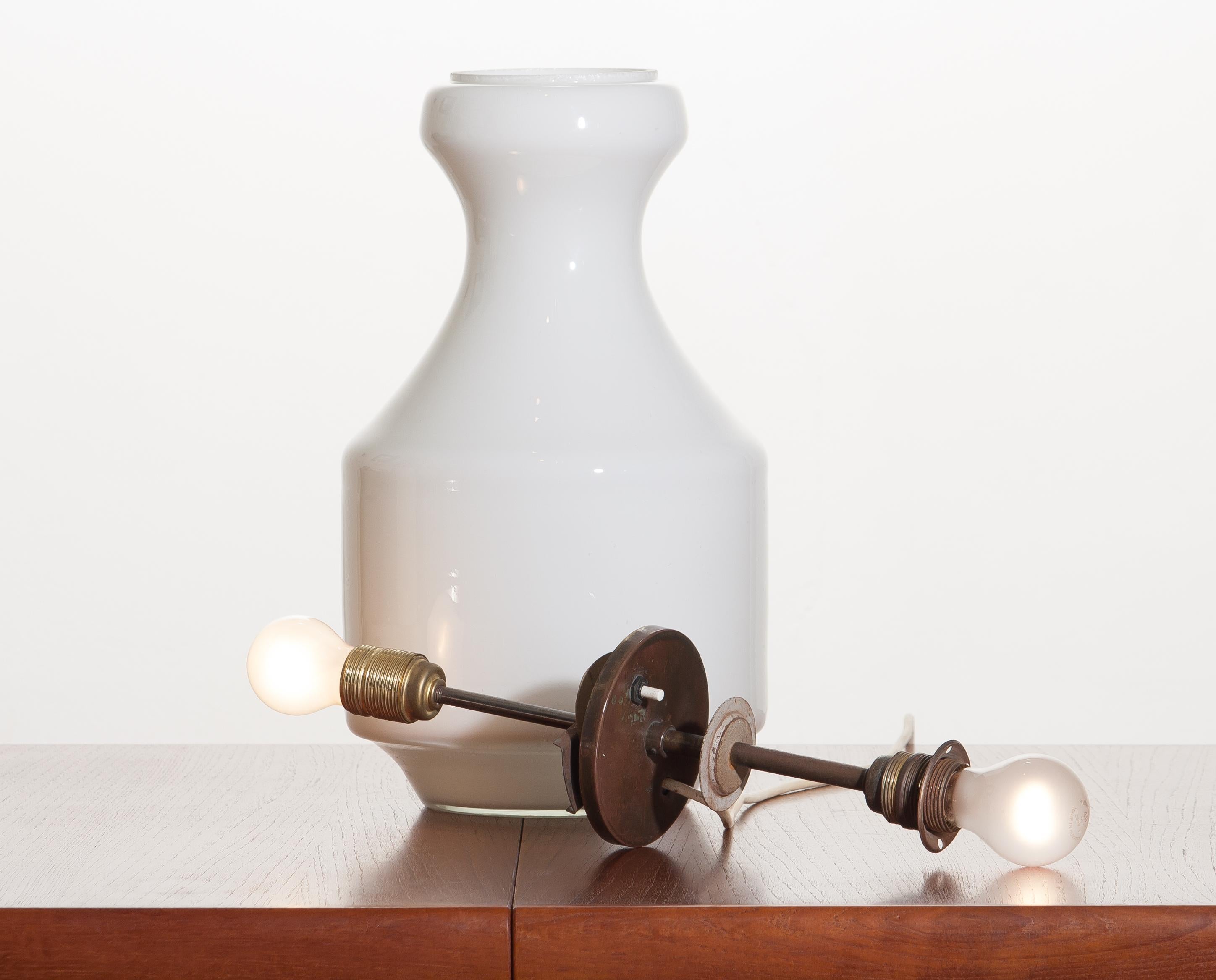 1950s, White Glass Vase Table / Floor Lamp with Internal Lighting by Murano 1