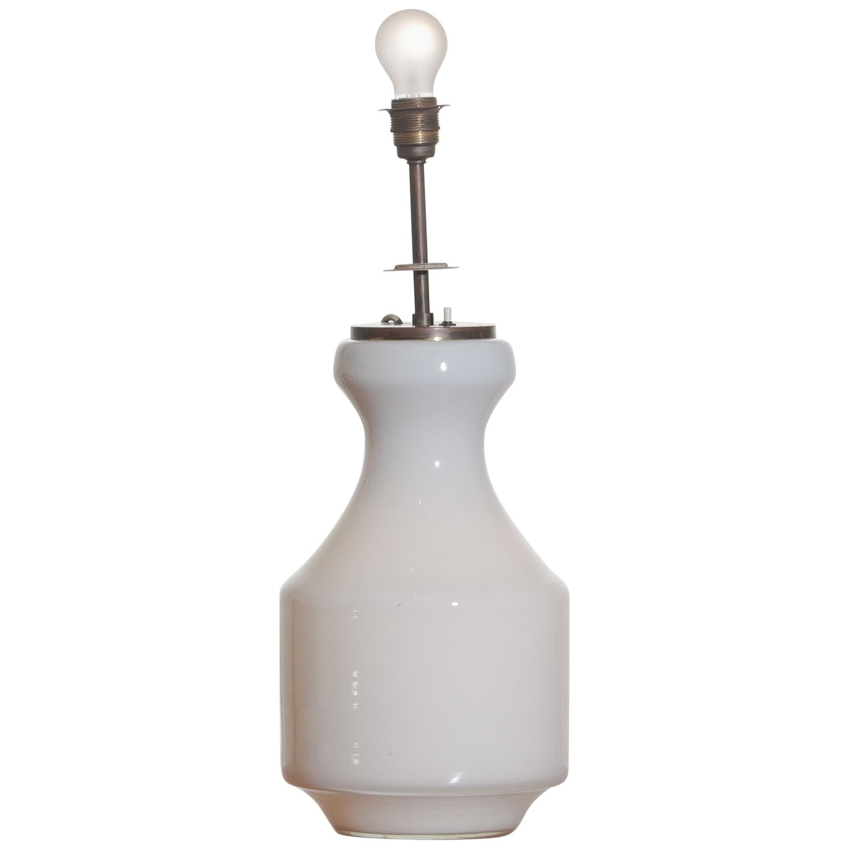 1950s, White Glass Vase Table / Floor Lamp with Internal Lighting by Murano