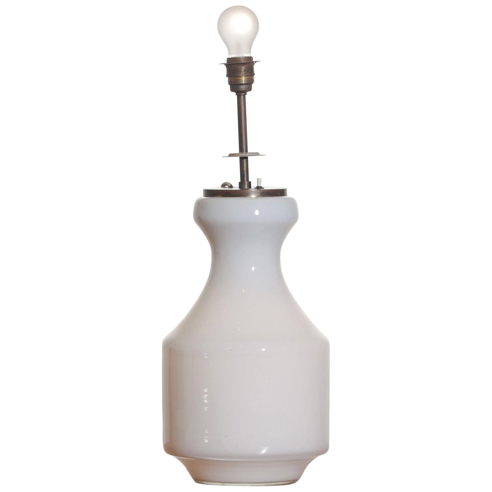 Mid-Century Modern 1950s, White Glass Vase Table or Floor Lamp with Internal Lighting by Murano