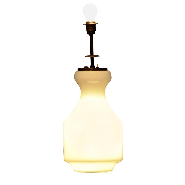 1950s White Glass Vase Table Or Floor Lamp With Internal Lighting