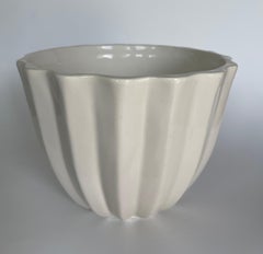 1950's White Glaze Ribbed Ceramic Art Deco Style Planter