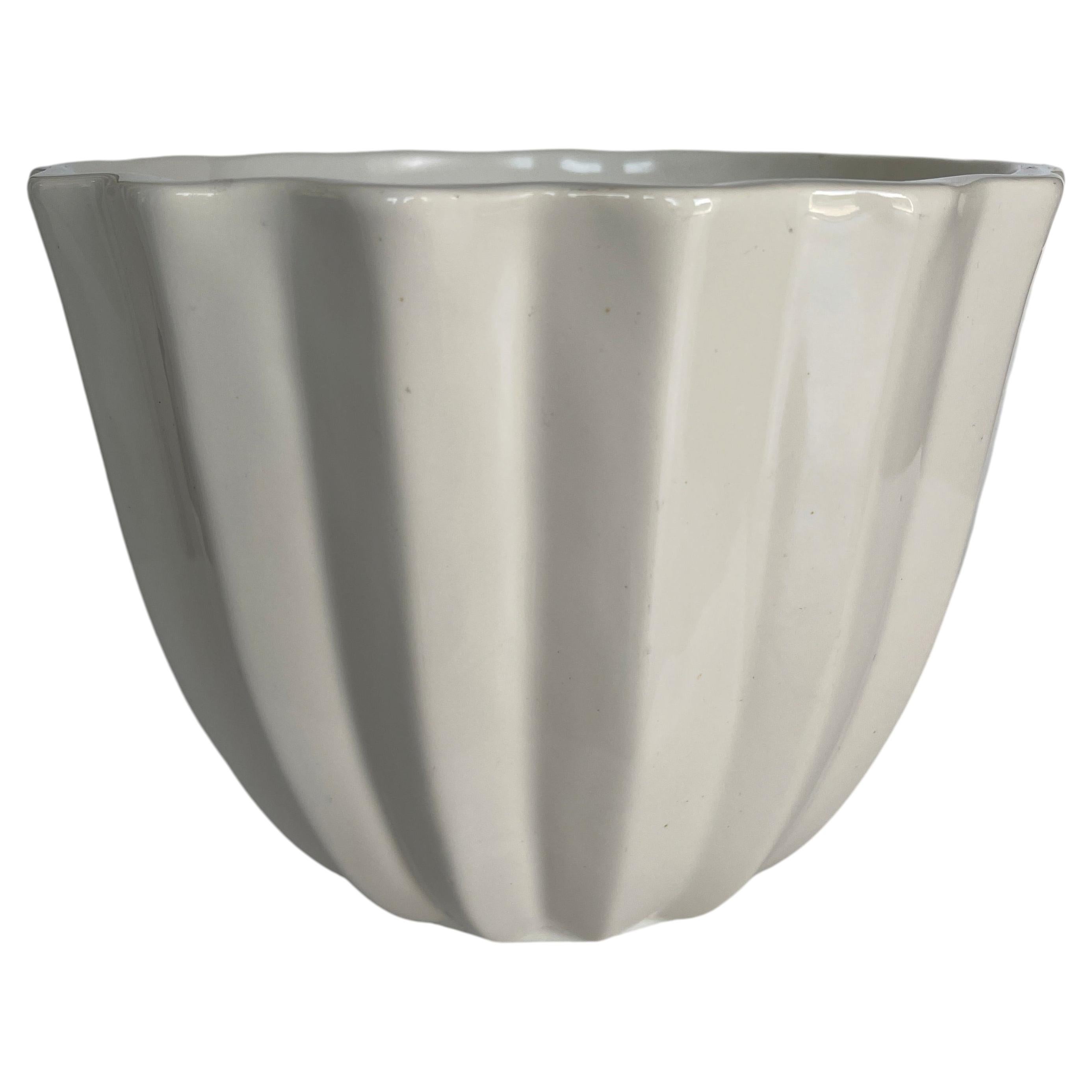 Jardinera de cerámica esmaltada blanca estilo Art Decó de los años 50