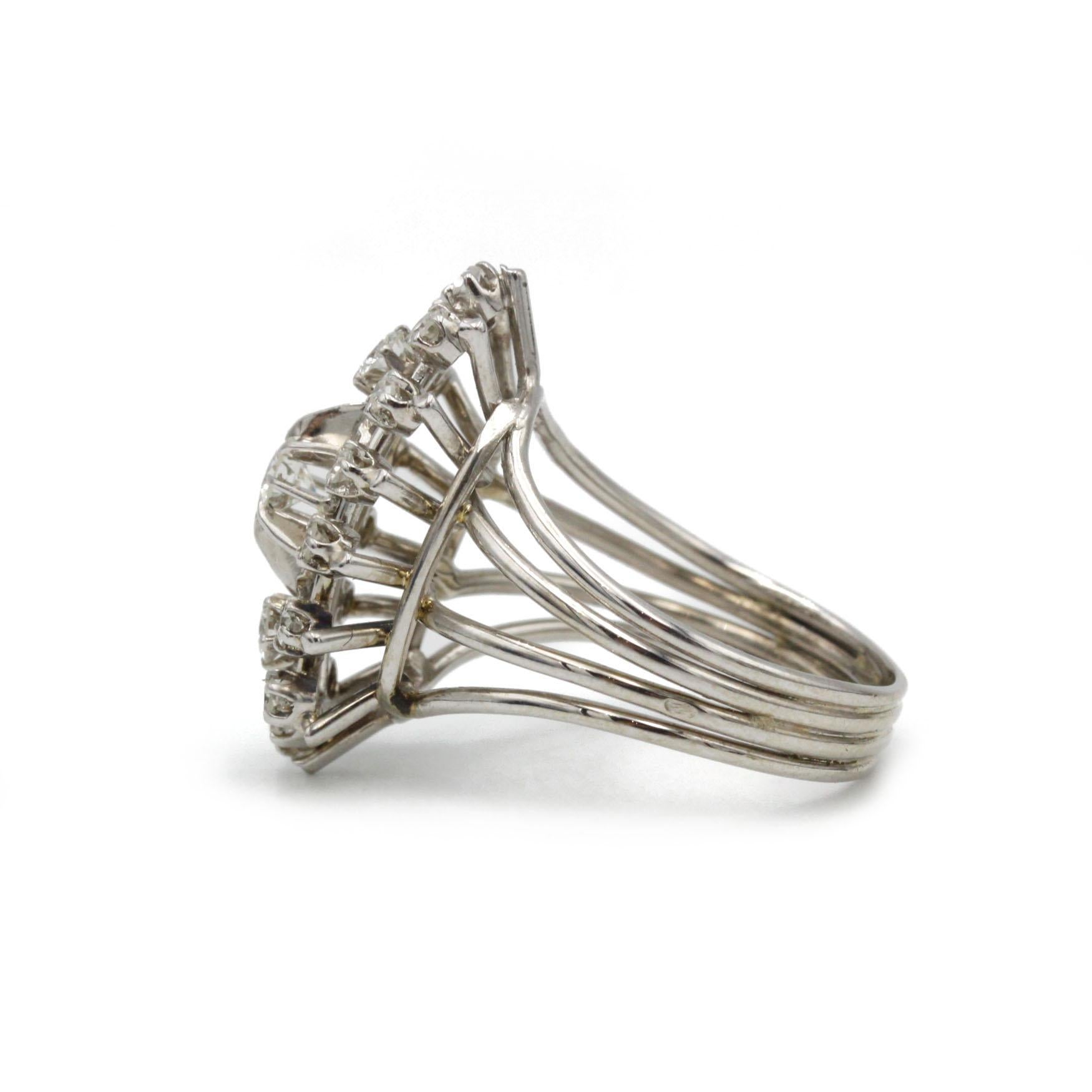 Retro 1950s White Gold Diamond Cluster Ring For Sale