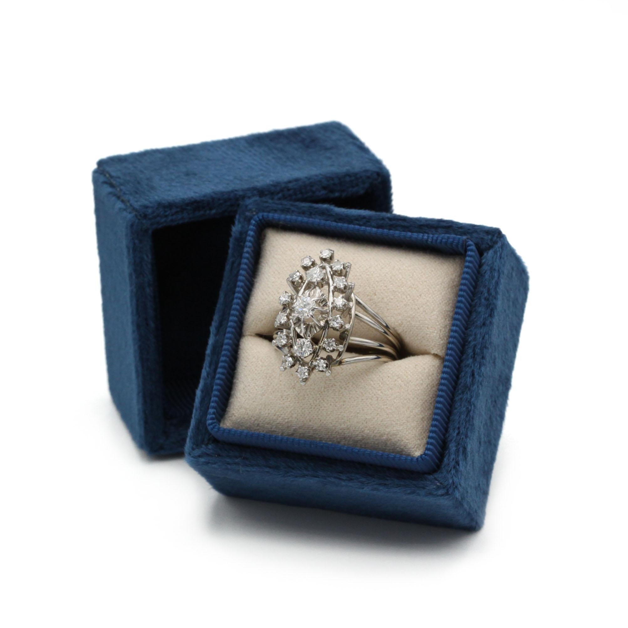 Women's 1950s White Gold Diamond Cluster Ring For Sale