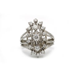1950s White Gold Diamond Cluster Ring