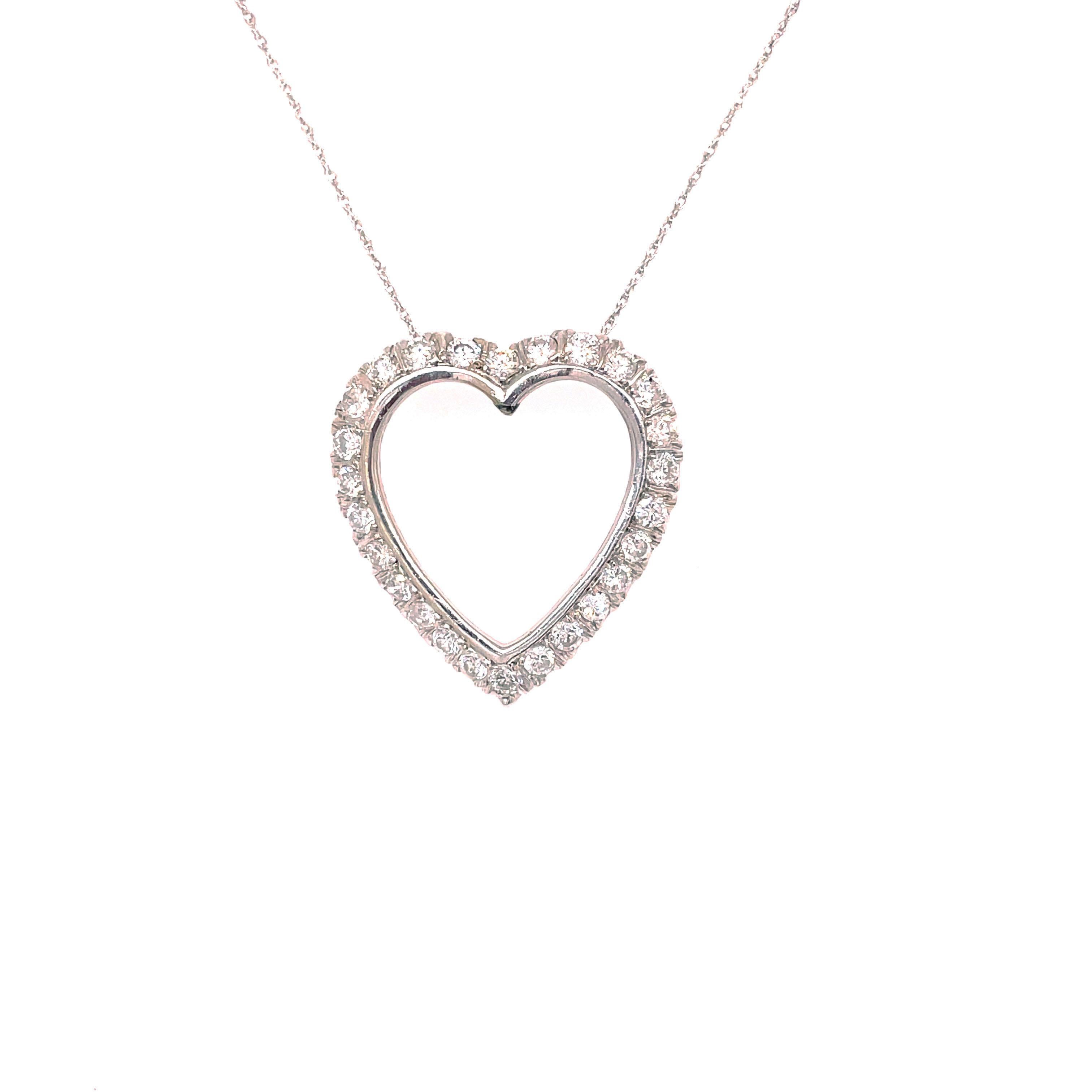 Retro 1950s White Gold Diamond Heart Pendant Necklace For Sale