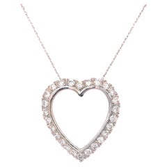 1950s White Gold Diamond Heart Pendant Necklace