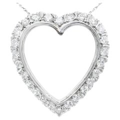 1950s White Gold Diamond Heart Pendant Necklace