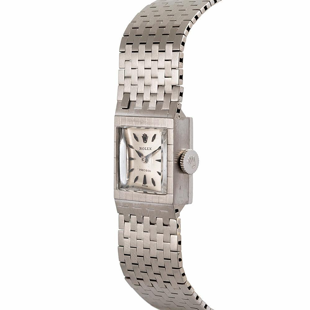 This rare reference #8209 is an uncommon find, however in white gold the watch represents an exceptional discovery for the collector; we have never seen another. Made entirely of 18 karat white gold and charmed with a buckle motif, the piece