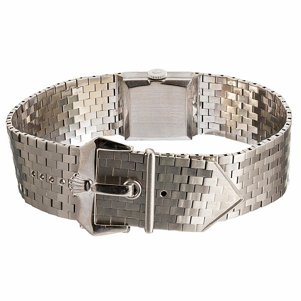 1950s White Gold Rolex Buckle Bracelet Watch In Good Condition In Carmel-by-the-Sea, CA