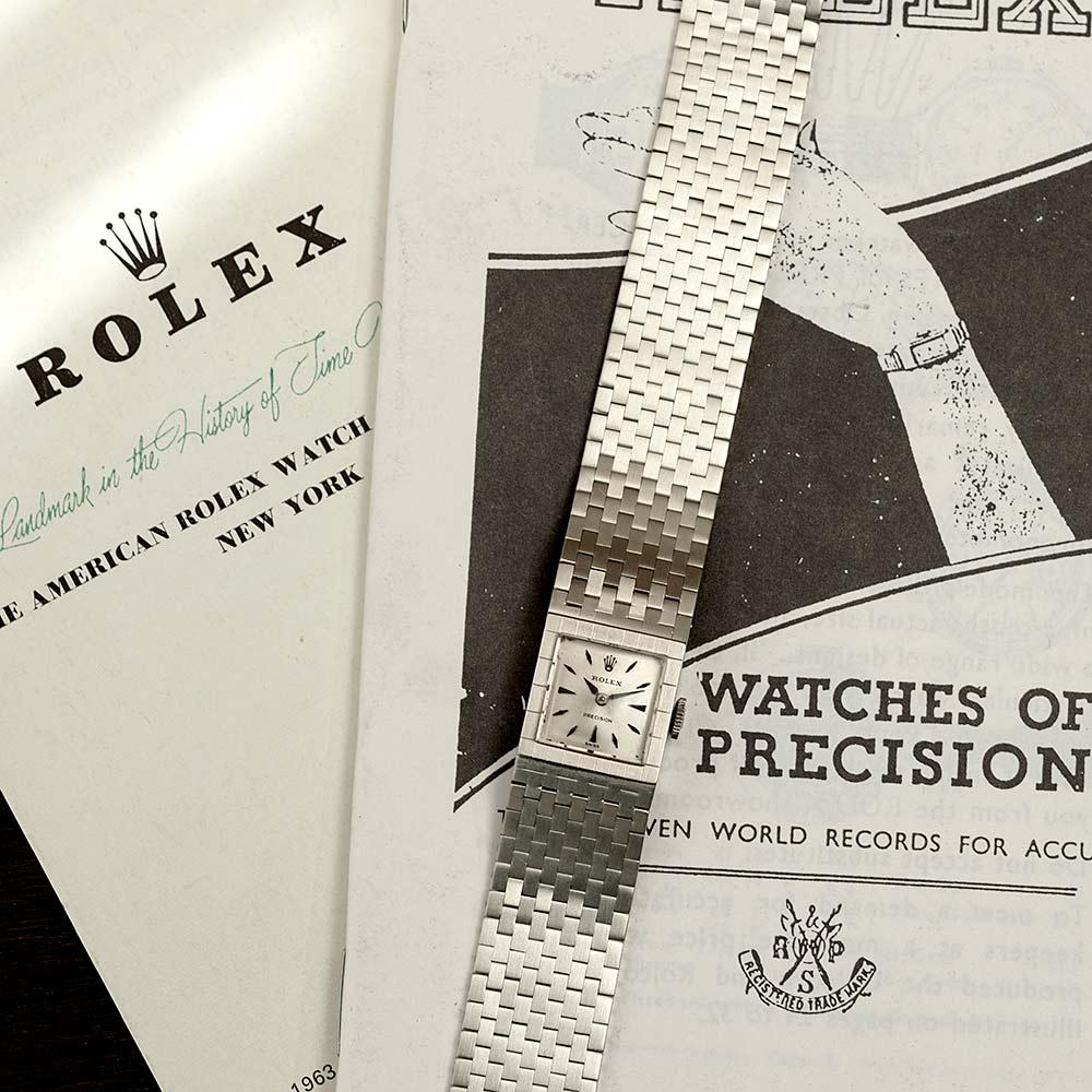 1950s White Gold Rolex Buckle Bracelet Watch 3