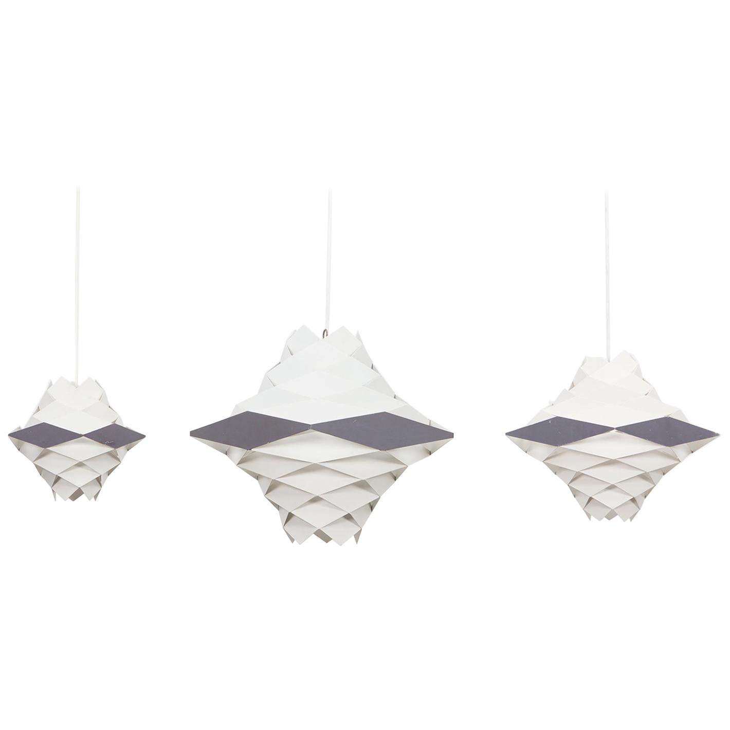 1950s white, grey metal Set of Three Ceiling Lamps by Preben Dahl For Sale