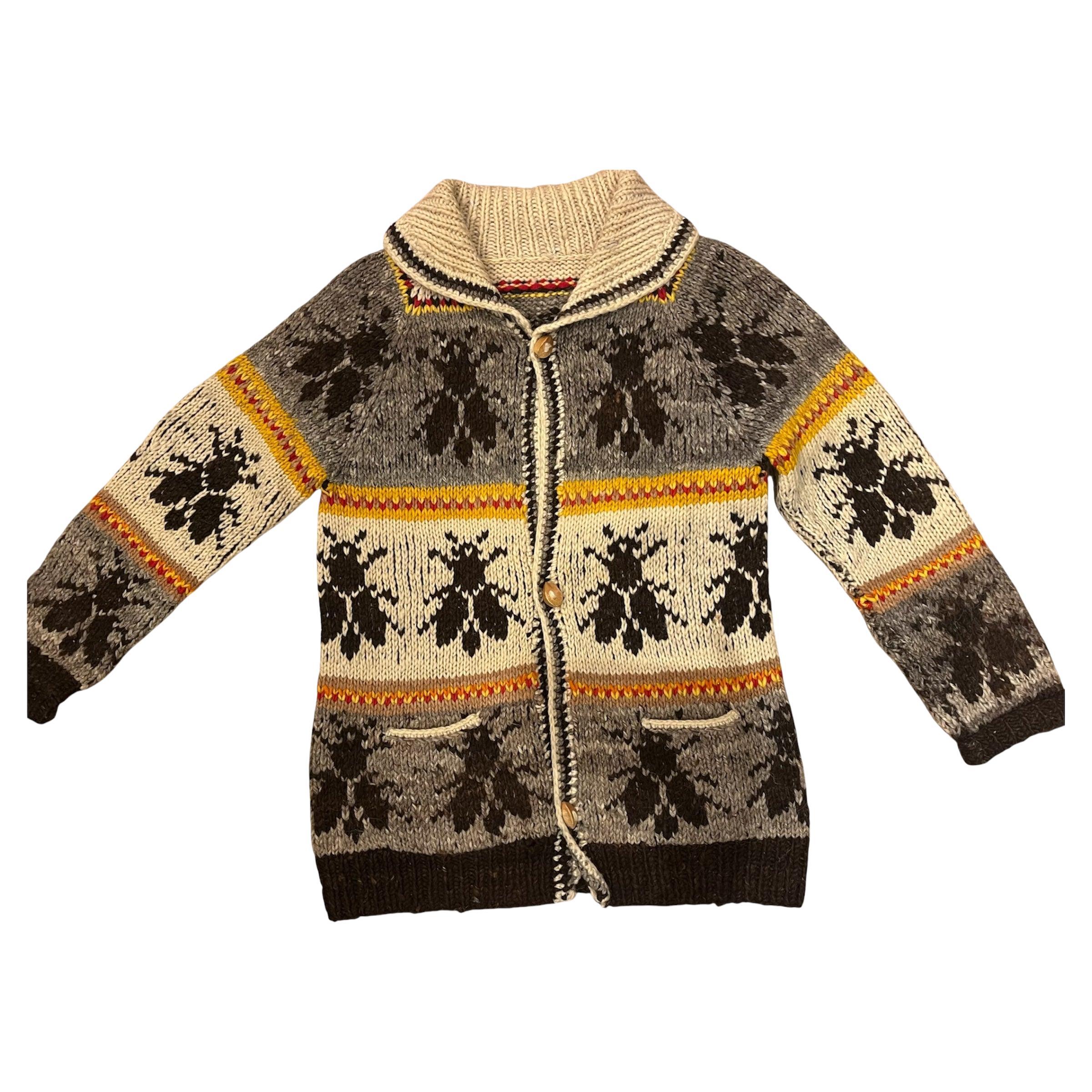 1950s White & Grey Wool Knit Beetle Sweater For Sale