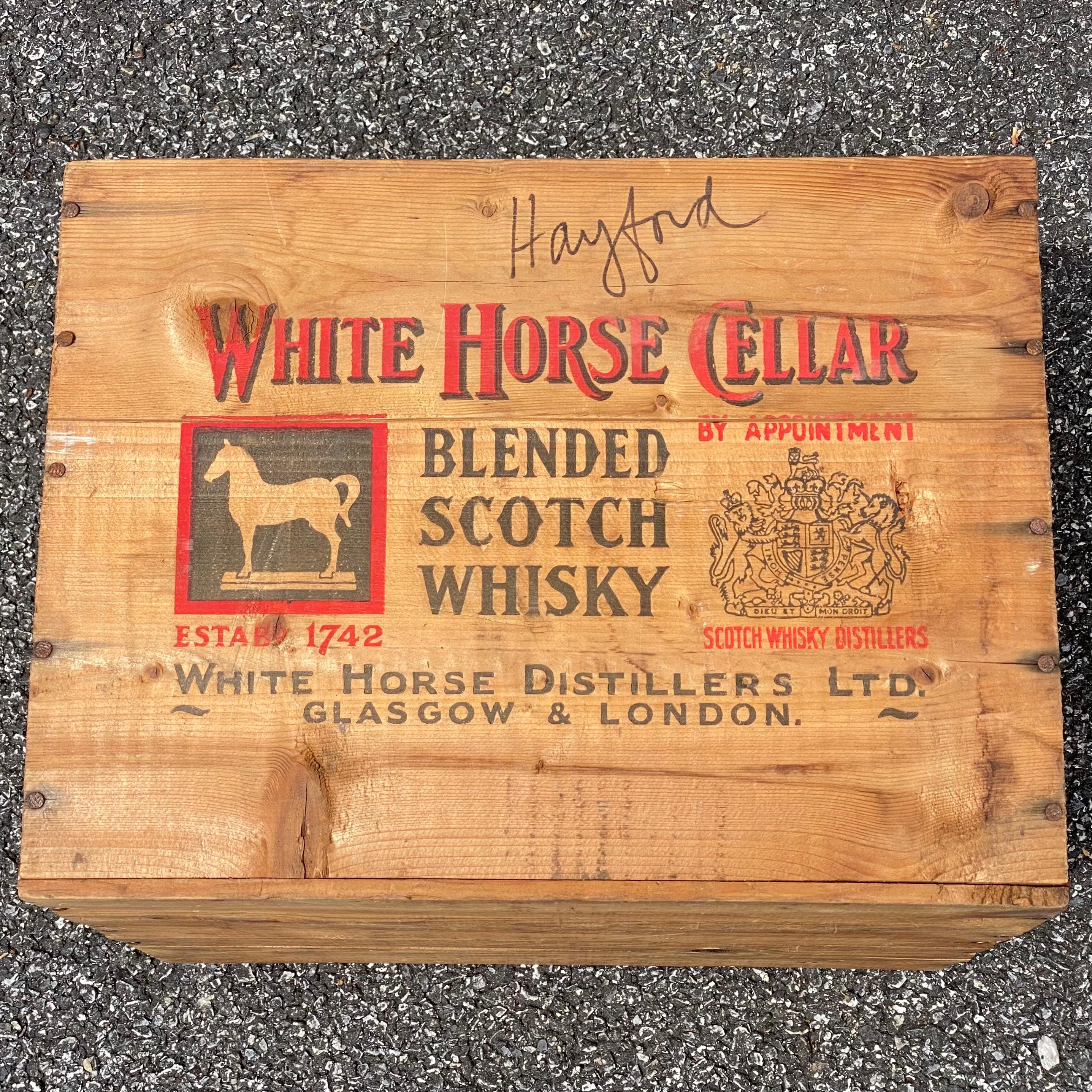 20th Century 1950's White Horse Cellar Scotch Wooden Whisky Crate For Sale
