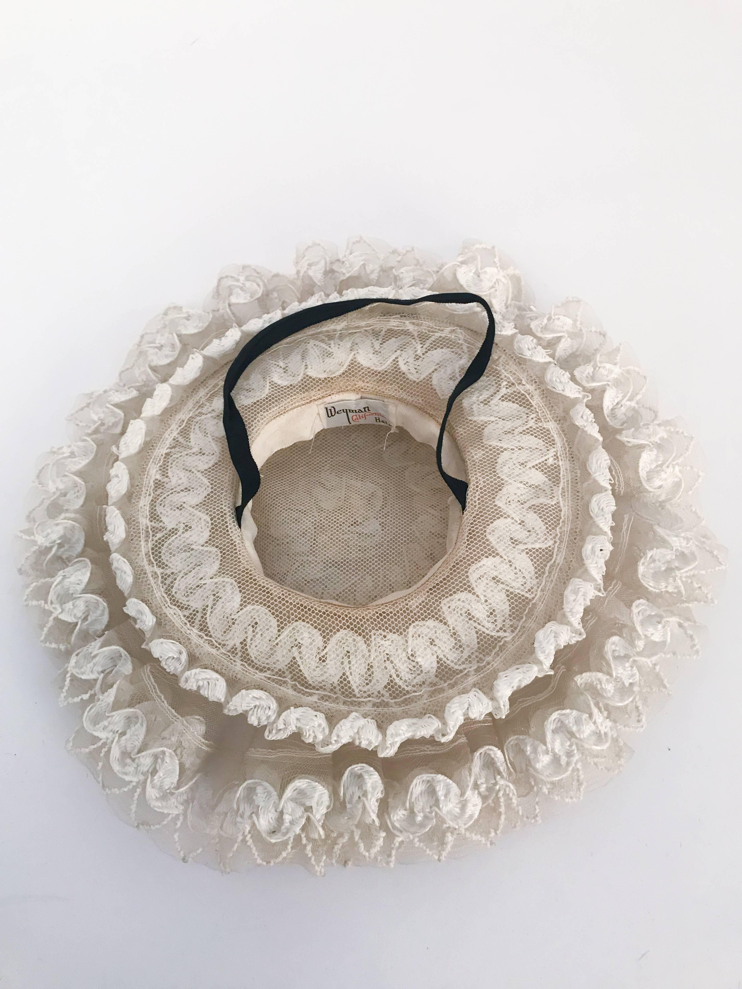 Gray 1950s White Lace & Horsehair Hat