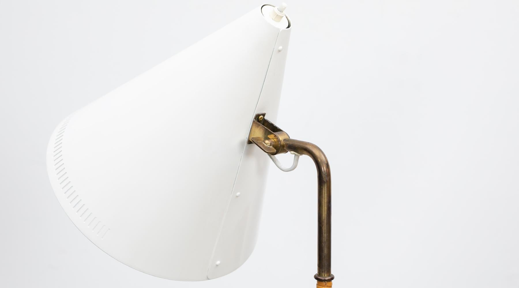 1950s White Lacquered and Brass Floor Lamp by Paavo Tynell 1