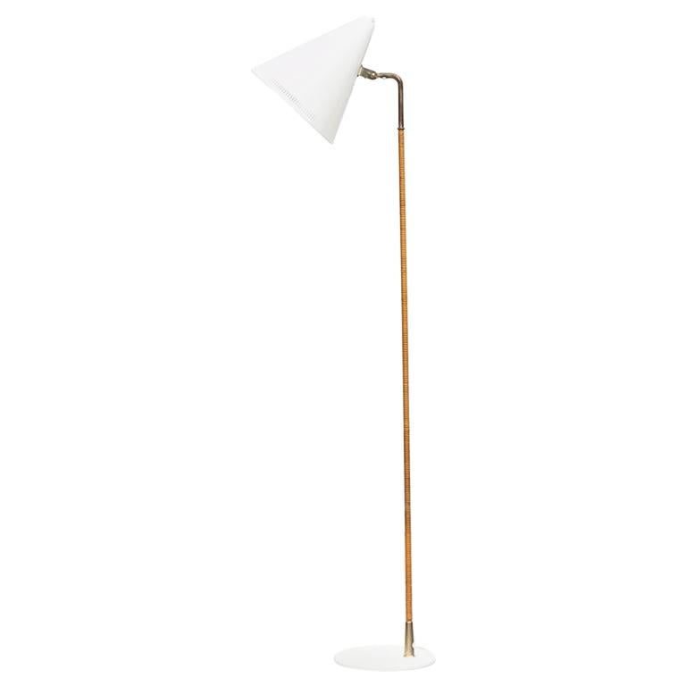1950s White Lacquered and Brass Floor Lamp by Paavo Tynell