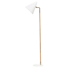 Vintage 1950s White Lacquered and Brass Floor Lamp by Paavo Tynell
