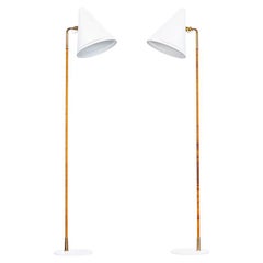 1950s White Lacquered, Metal, Brass Matching Pair of Floor Lamp by Paavo Tynell