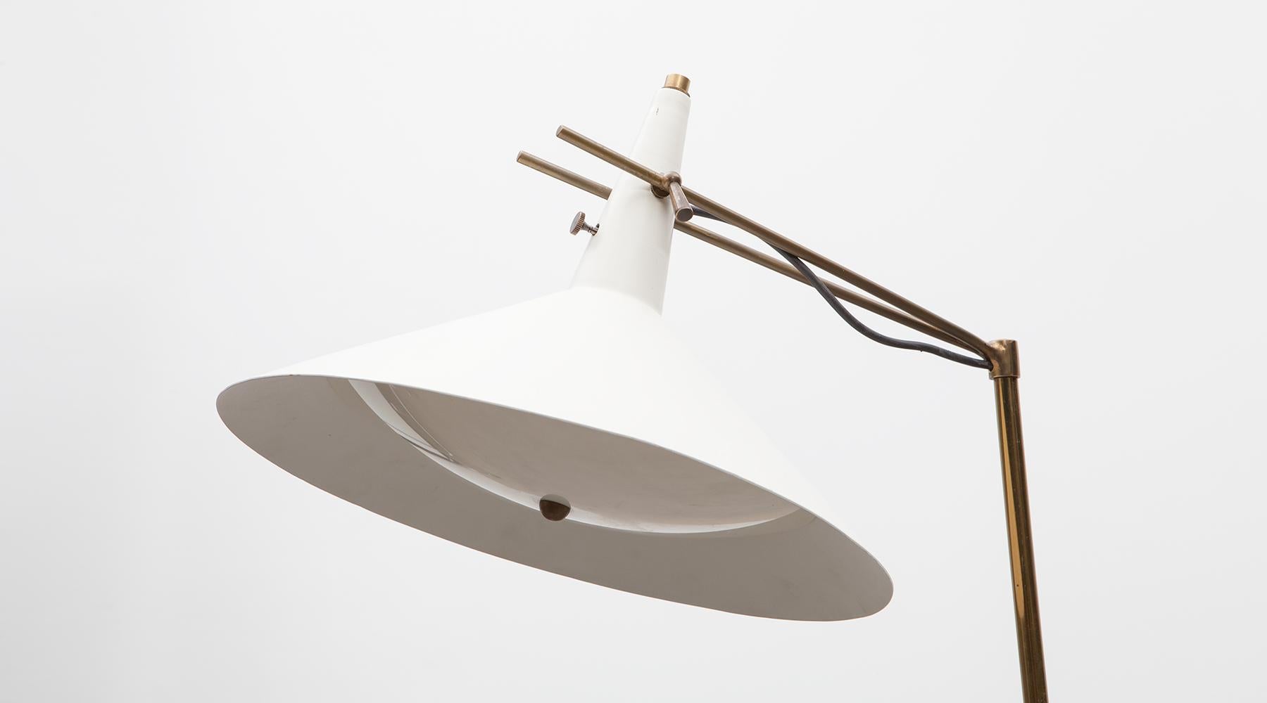 Brass 1950s White Lacquered Metal Floor Lamp by Paul McCobb