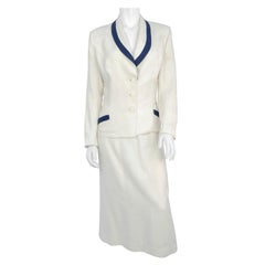 1950s White Linen Suit With Navy Accents