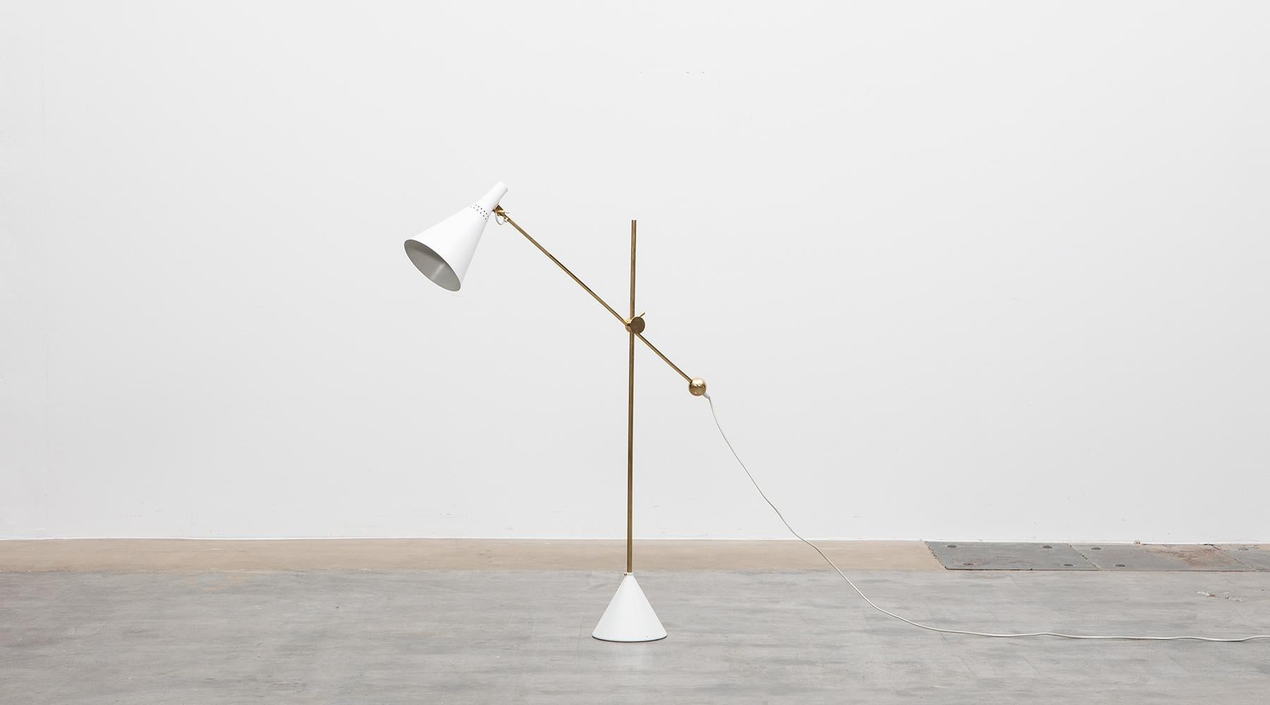 Mid-Century Modern 1950s White Metal Floor Lamp by Tapio Wirkkala