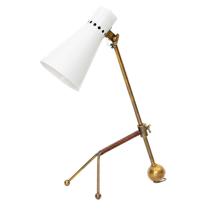 1950s White Metal Shade and Brass Table Lamp by Tapio Wirkkala For Sale