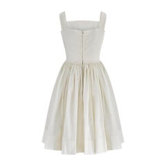 1950s White Nylon Dress with Flocked Daisy Print and Matching Capelet