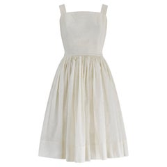 1950s White Nylon Dress with Flocked Daisy Print and Matching Capelet