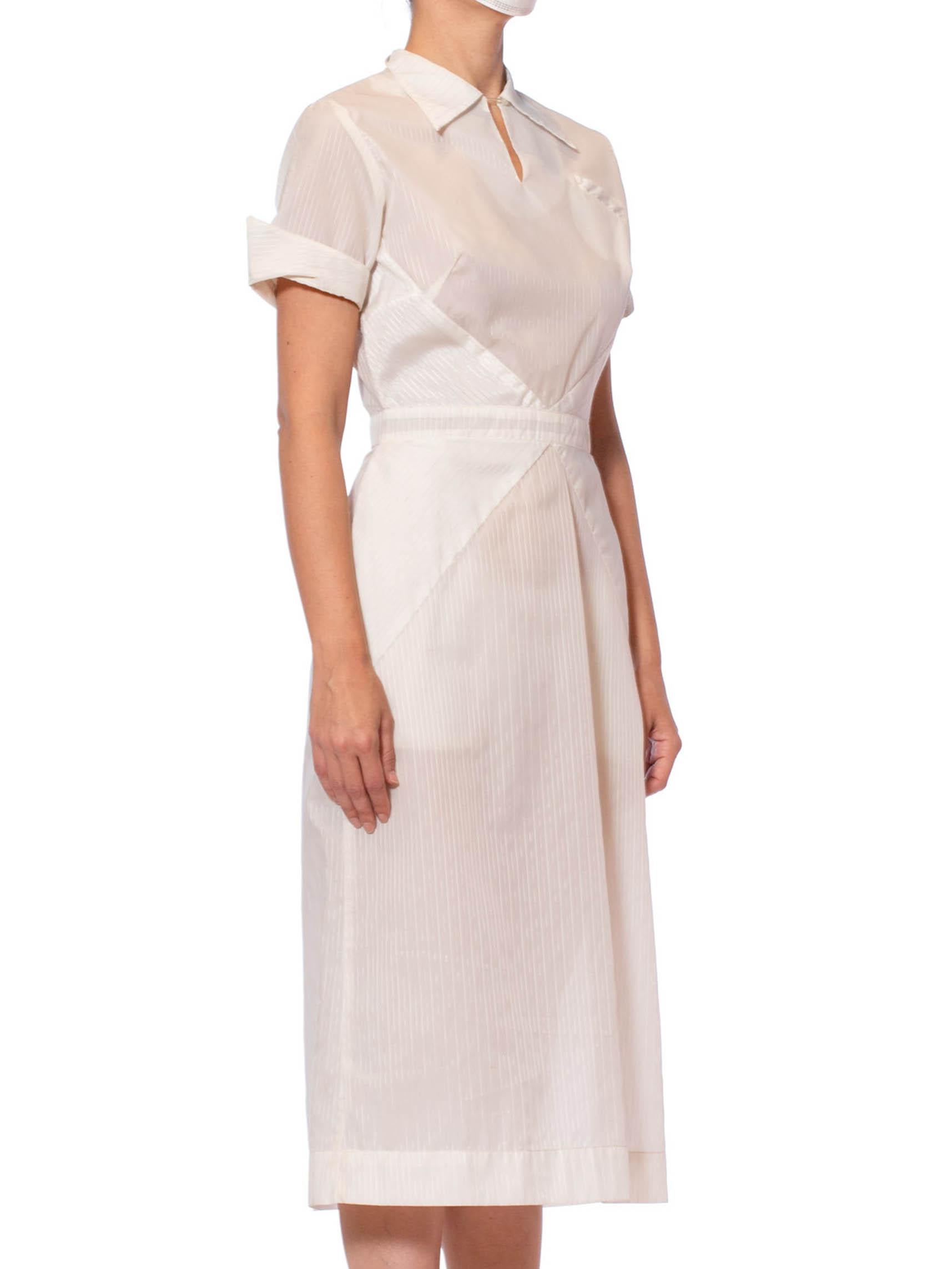 1950S White Nylon Pin-Up Nurse Uniform Dress 4