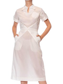 1950S White Nylon Pin-Up Nurse Uniform Dress