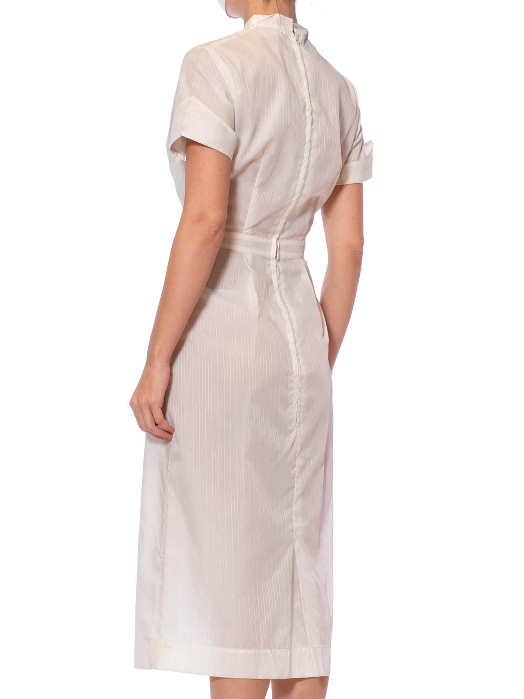 1950S White Nylon Pin-Up Nurse Uniform Dress 1