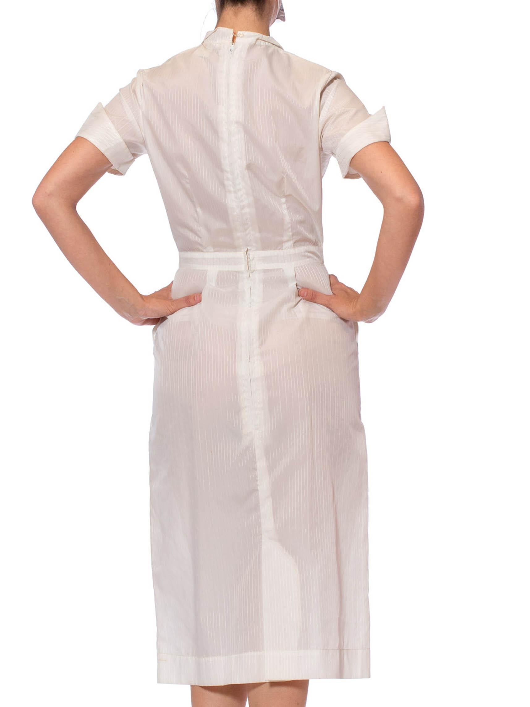 1950S White Nylon Pin-Up Nurse Uniform Dress 2