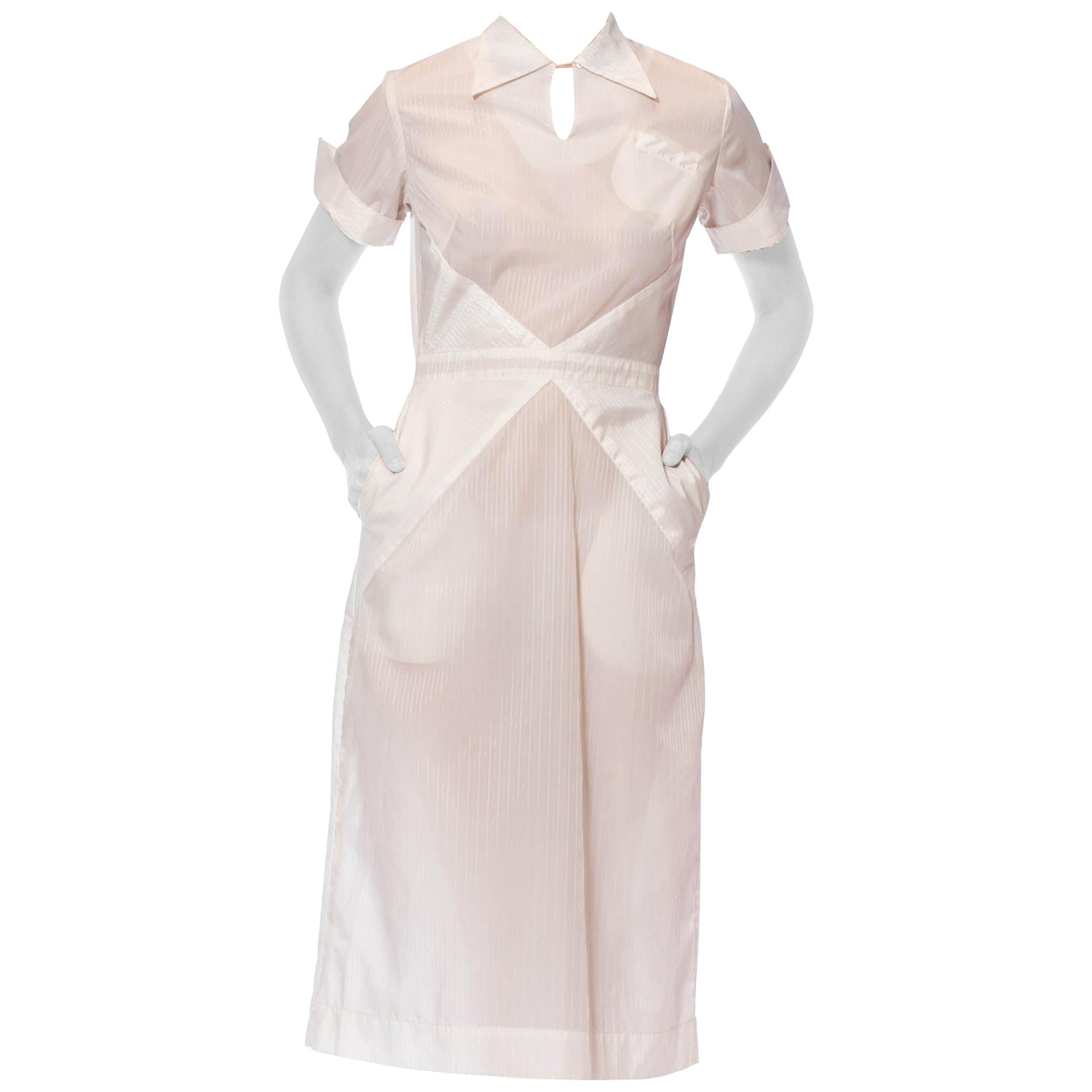 1950S White Nylon Pin-Up Nurse Uniform Dress