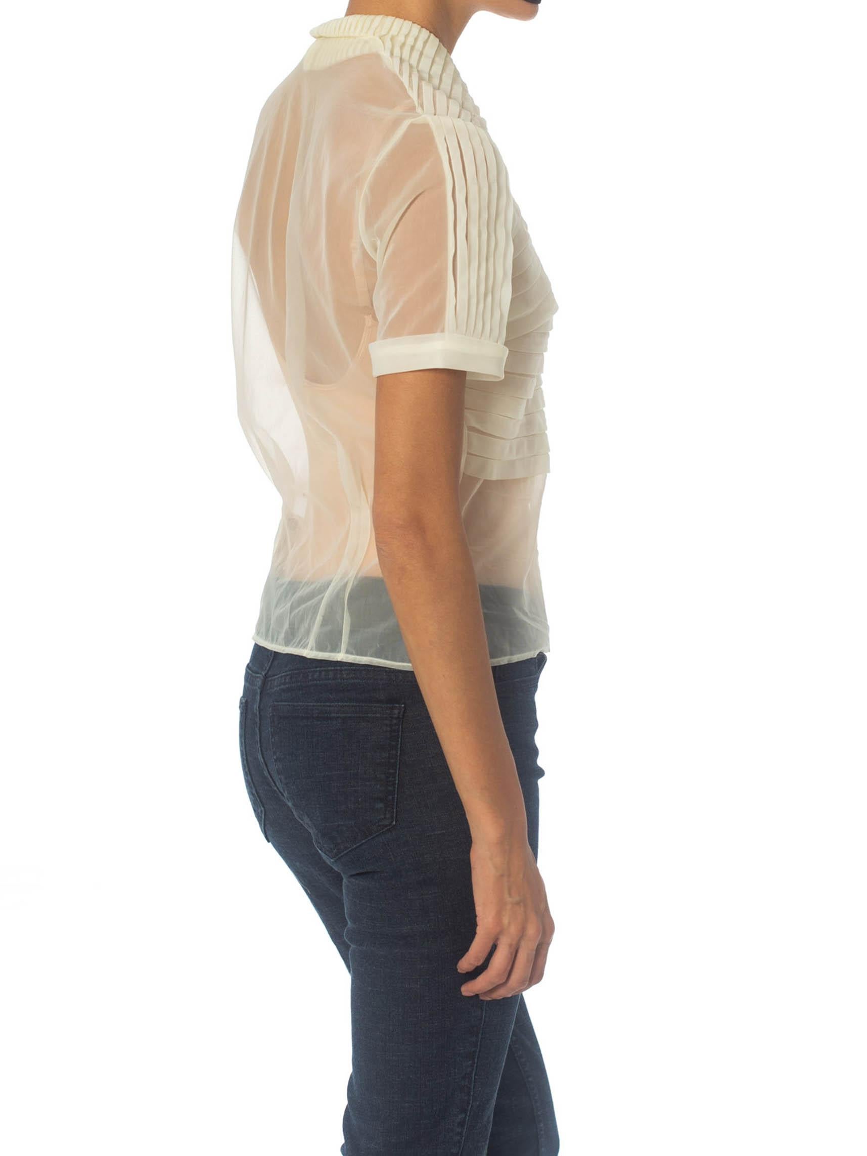 1950S White Nylon Sheer Pleated  Top In Excellent Condition In New York, NY