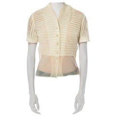 1950S White Nylon Sheer Pleated  Top