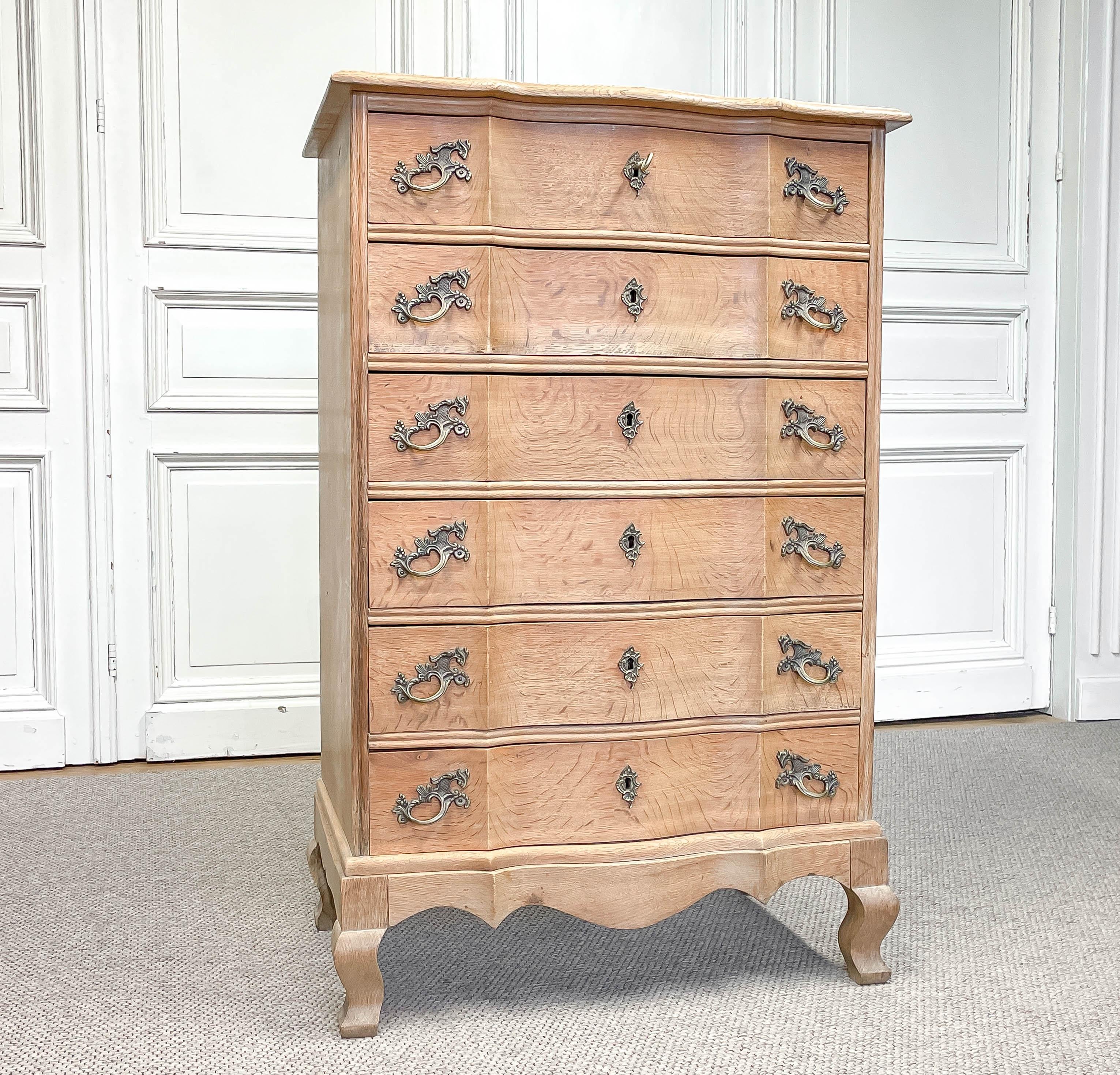 Baroque 1950s, White Oak Cabinetmaker Drawers Cabinet  by Vedex Möbelfabrik Denmark For Sale
